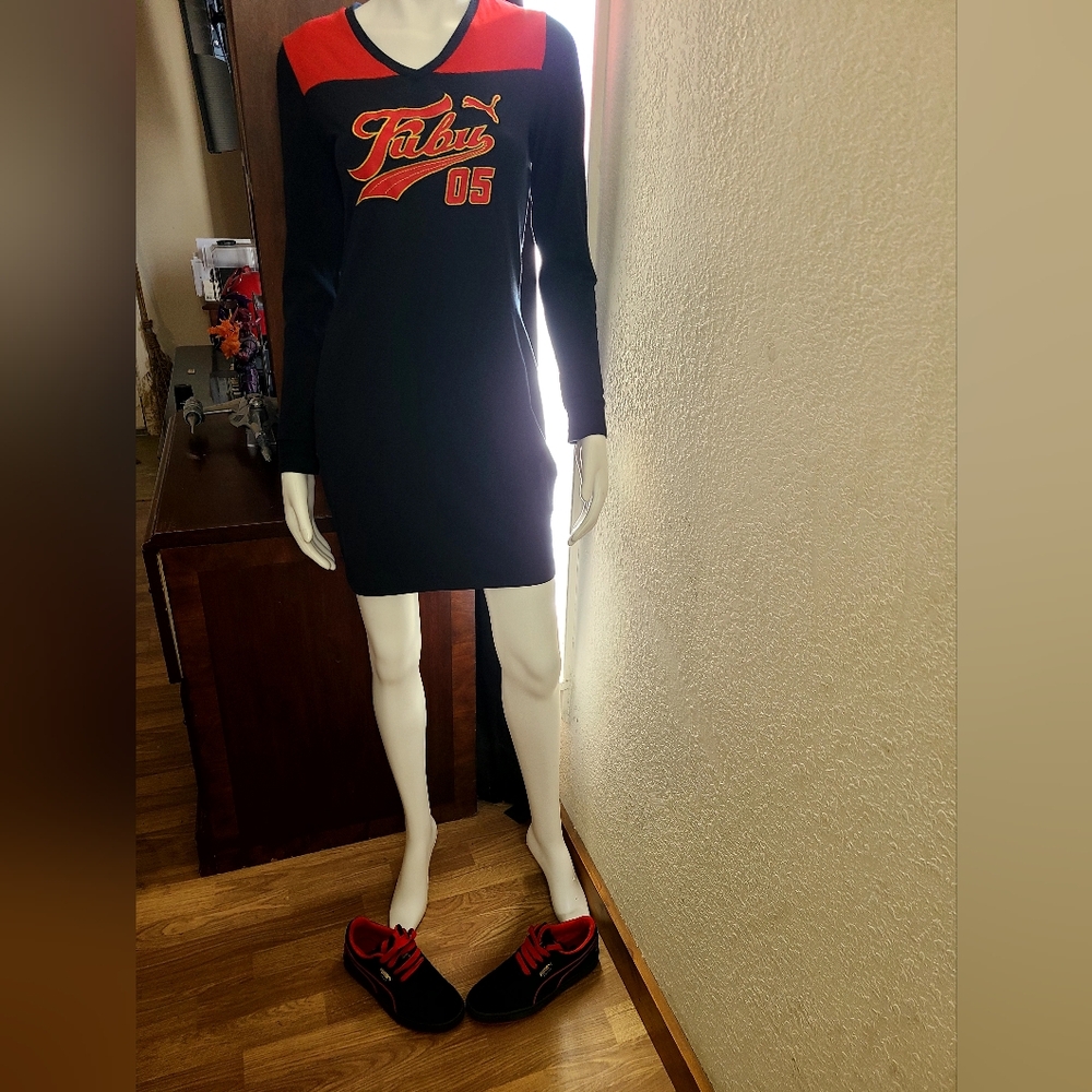 Puma X Fubu Limited Edition Long Sleeve  T-Shirt Dress Women's Size SP Black/Red
